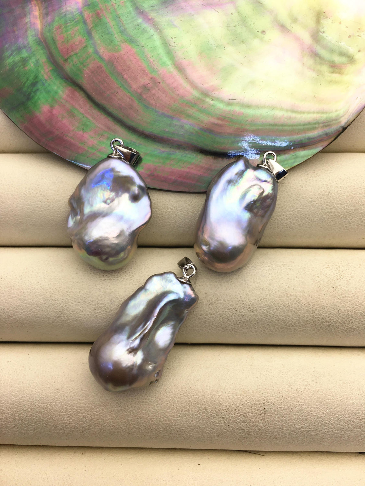 3pcs AAA 12-15mm Gray baroque pearl pendant necklace,S925 Sterling silver pendant,NC1-041-4