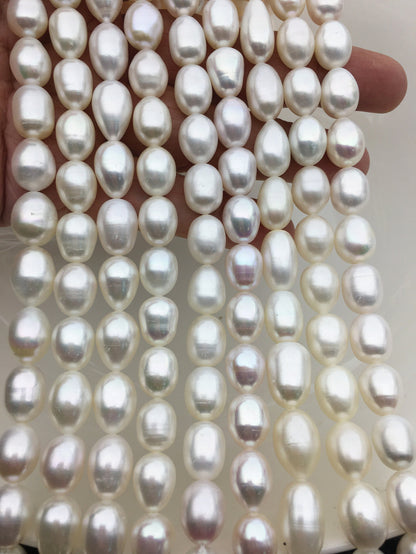 AA+ 9.4-10.4mm*12.5-16mm white long rice freshwater pearls,LR10-2A-2