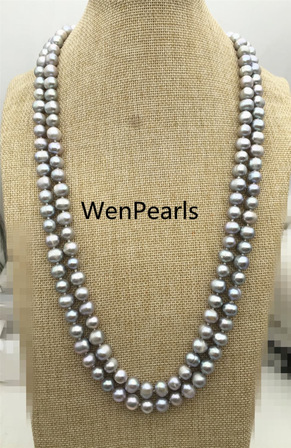 57'' 7.3-8.3mm Gray Potato Near Round Pearl Necklace,dark gray Pearl necklace,NPN1-T26