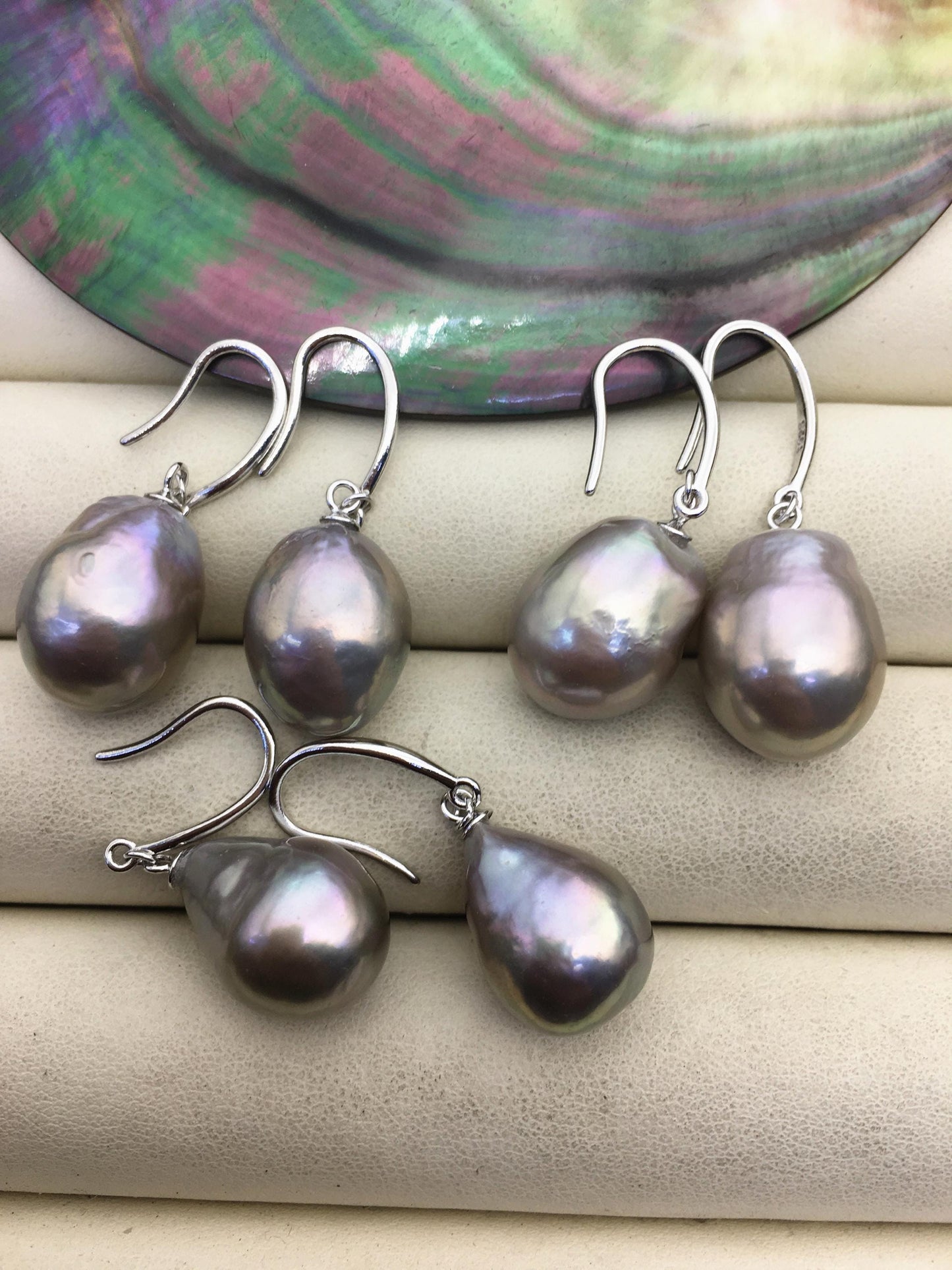 1 pair AAA 12-13mm gray drop edison pearl dangle earrings,S925 Sterling Sliver earrings,SE3-T9-54
