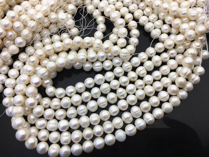 AA 9.4-10.4mm White Potato pearls,freshwater potato shape pearl string,CR10-2A-5
