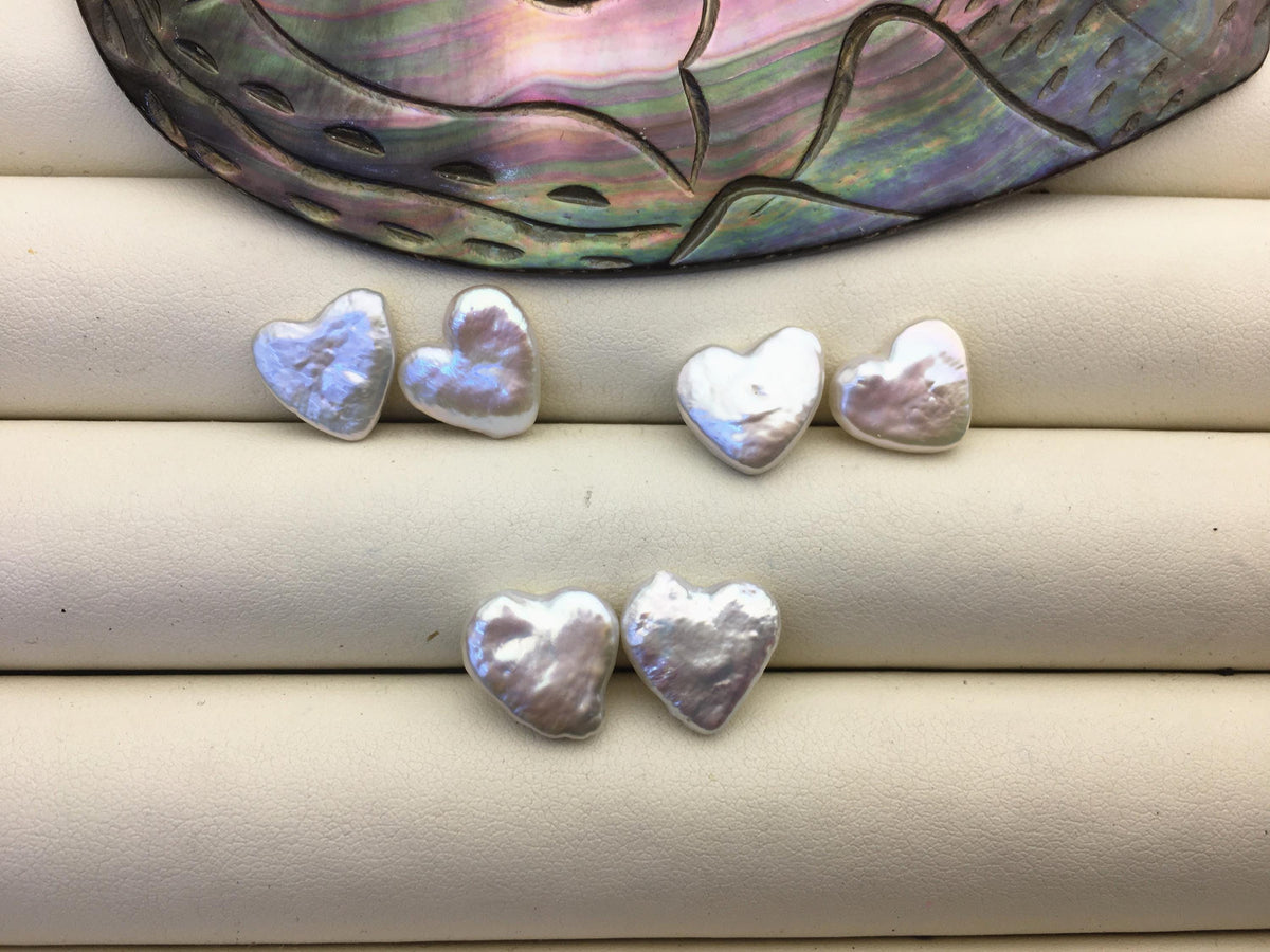 1 pair AAA 11-13mm White heart Shape Freshwater Pearl pair,no hole,ZS-103-37-31