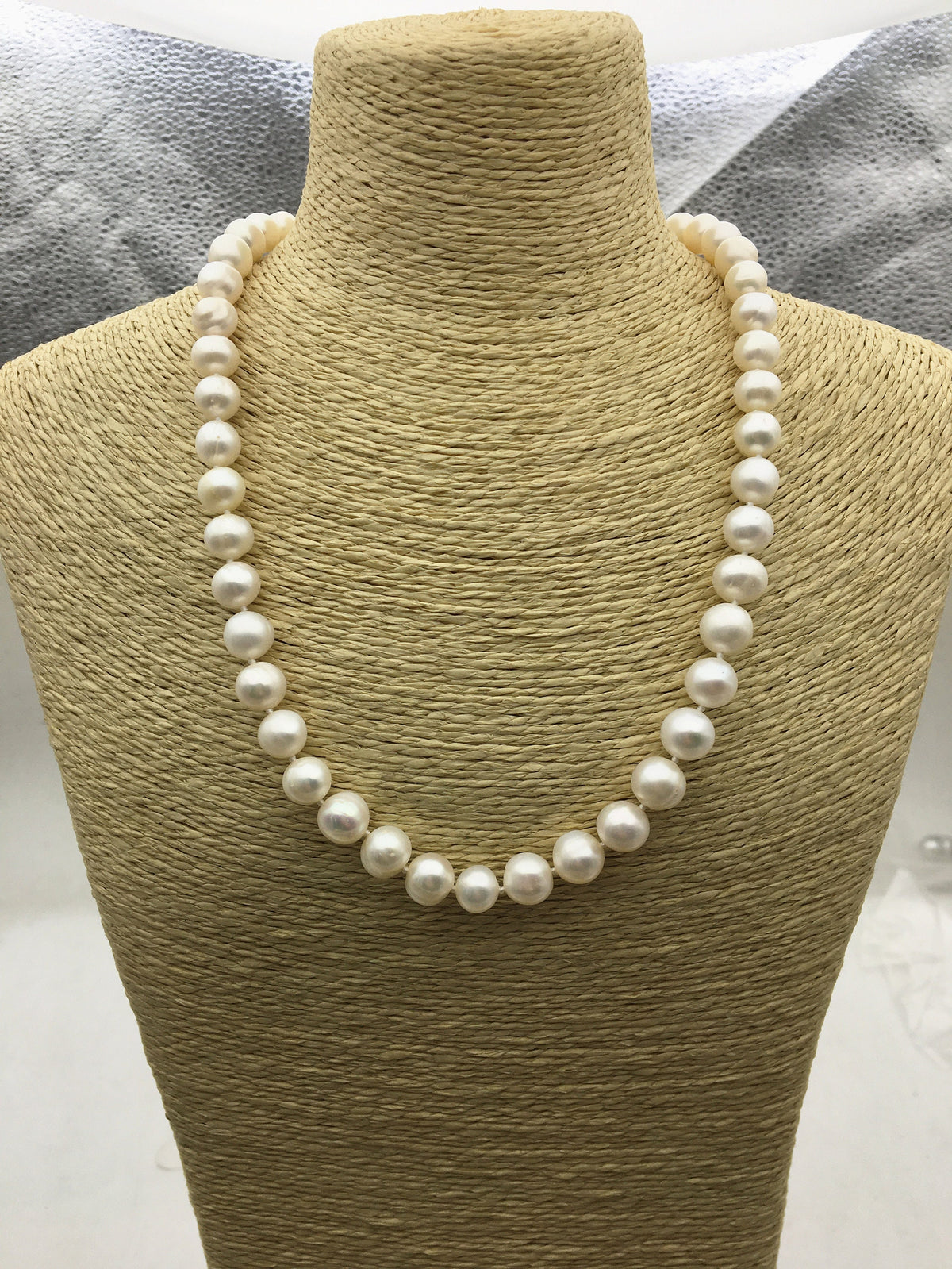 17.5 inches AA+ 9.3-10.3mm potato pearl Necklace,white Pearl necklace,NPN1-040