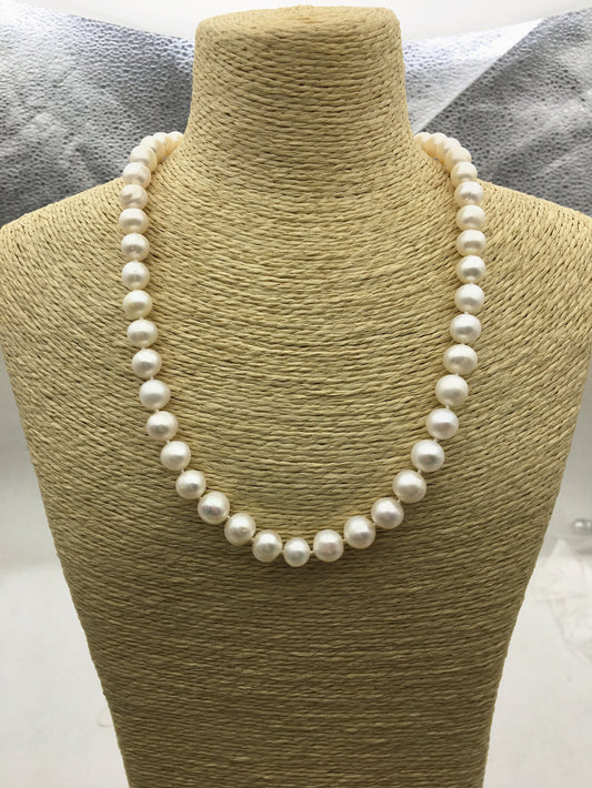 17.5 inches AA+ 9.3-10.3mm potato pearl Necklace,white Pearl necklace,NPN1-040