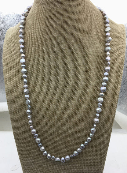 28'' AA+ 5-8mm gray nugget pearl Necklace,NPN1-T69