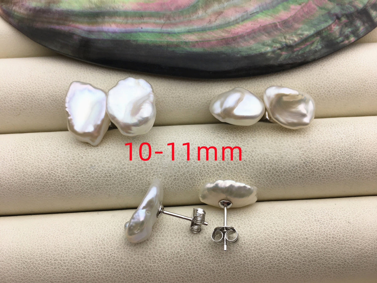 AAA 8/10/11/12/16-21mm BIG white Natural keshi Freshwater Pearl Stud Earrings,Stud Earrings for Women Girls,SE3-168-1