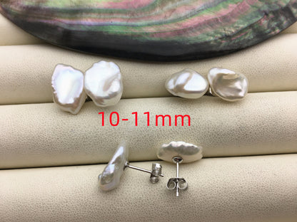 AAA 8/10/11/12/16-21mm BIG white Natural keshi Freshwater Pearl Stud Earrings,Stud Earrings for Women Girls,SE3-168-1