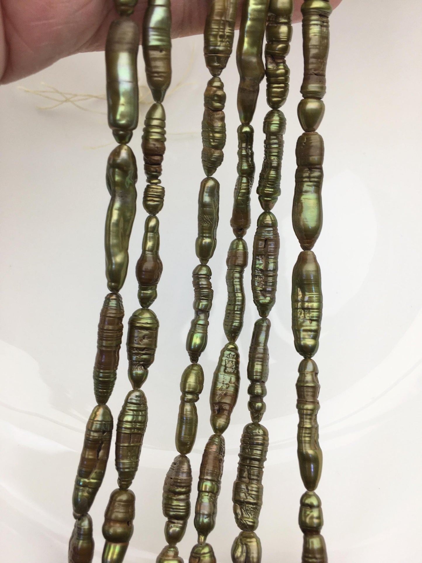 A 6-7mm green yellow toothpick Biwa Pearl Necklace,Genuine Fresh Water Pearl,Wedding Necklace,Mothers Day,ZS-80-10-14