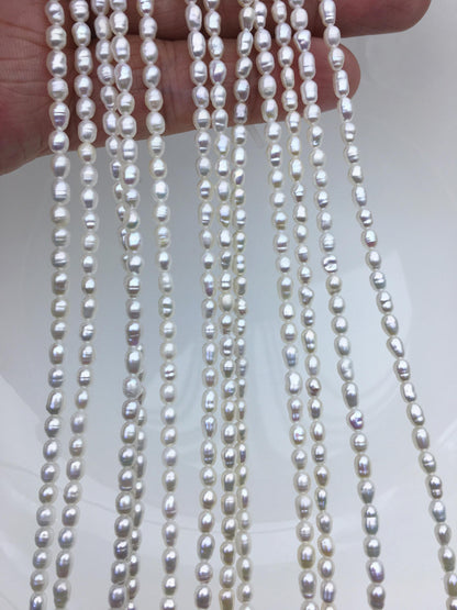 High Luster! 2 strands AA+ 3-3.5mm white circle rice freshwater pearls,Cultured white rice freshwater pearls beads strand,LR3-2A-3
