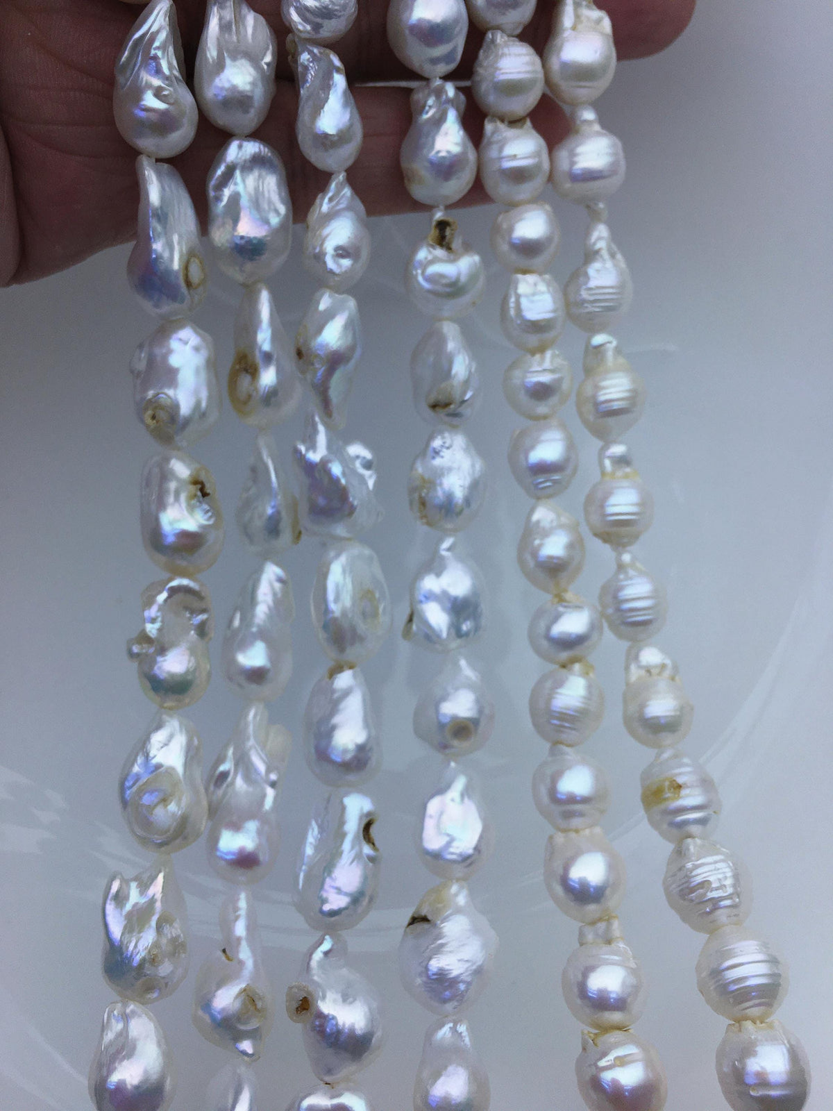 6 strands 15.5'' A- 8-11mm white flame ball pearl,FL15-2A-5-88
