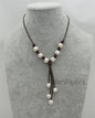 Big white pearl leather drop necklace,Pearl and Leather Lariat Necklace,Leather Pearl necklace,Le4-107