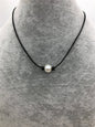 11-13mm Big White Round Pearl Leather Choker,White Freshwater pearl, Black Leather Pearl necklace,Select leather color,Le5-003