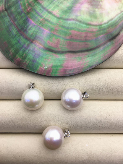 1pc AA+ 13-14mm big white round freshwater pearl pendant,- NC1-021