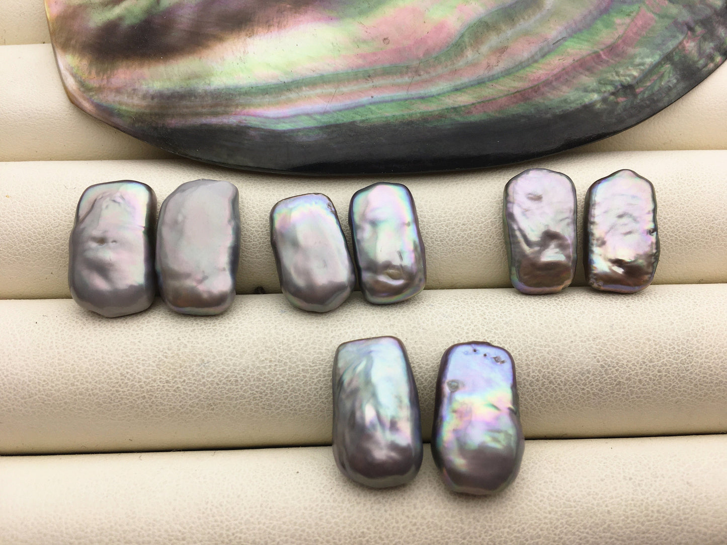 1 pair AAA 9-11x16-18mm Gray Rectangle Freshwater Pearl White loose Beads Piar,wholesale,ZS-103-37-65