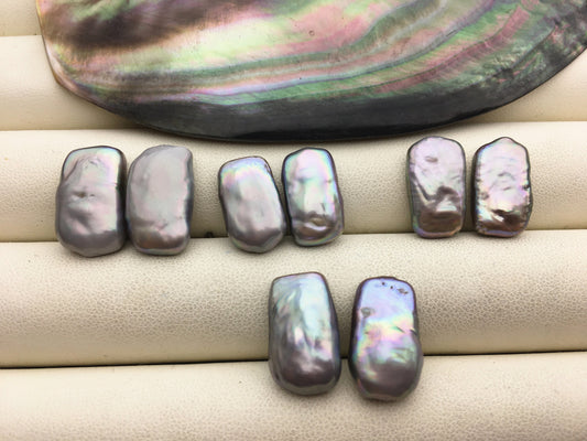 1 pair AAA 9-11x16-18mm Gray Rectangle Freshwater Pearl White loose Beads Piar,wholesale,ZS-103-37-65