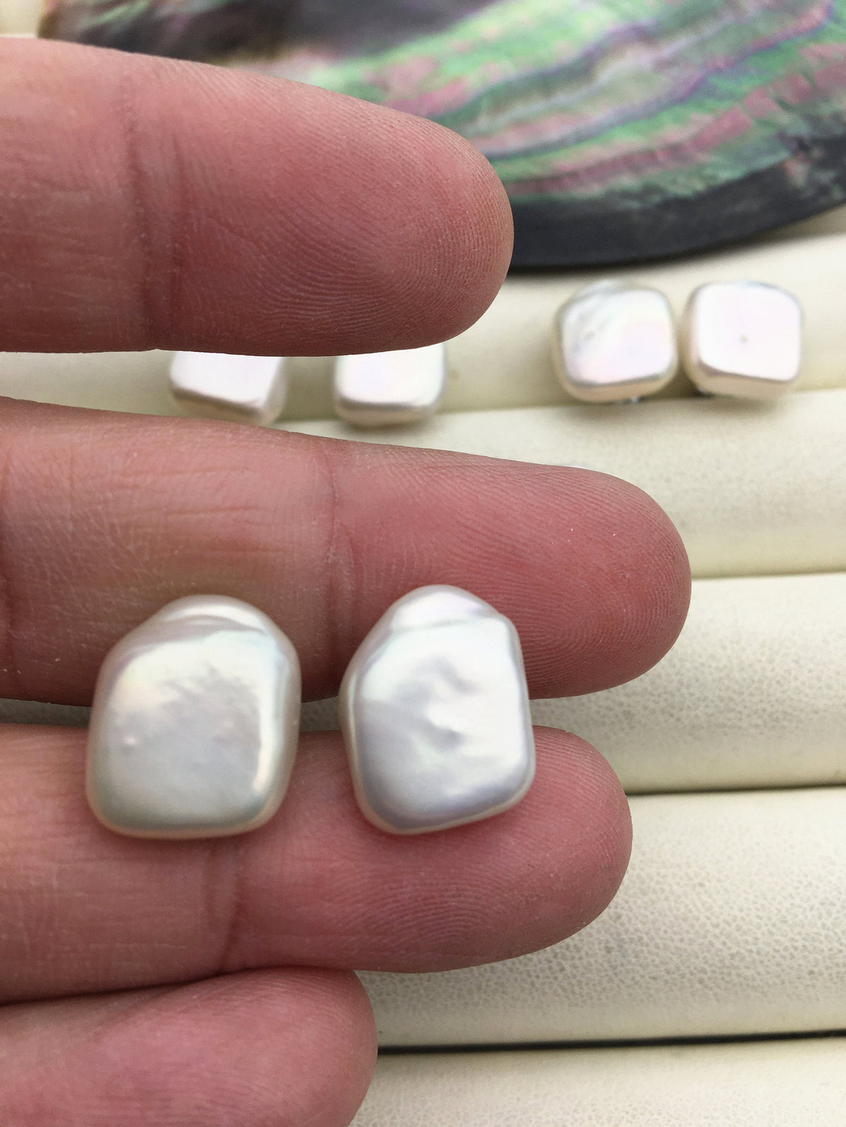 AAA 11-12mm white Square baroque Pearl Stud Earrings,freshwater pearl earrings,Wedding,classic pearl studs,SE3-163