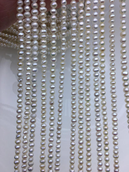 AA 3.5-4mm tiny button potato freshwater pearls,Rondelle pearl Beads,ivory freshwater pearl,loose strands,SM3-2A-1