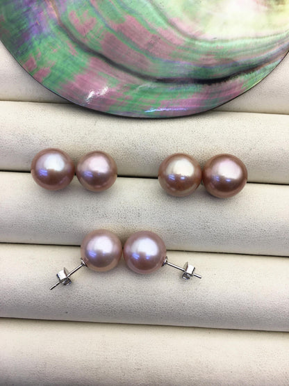 1 pair AAA 11-12mm light purple round edison pearl stud earrings,SE3-T9-66