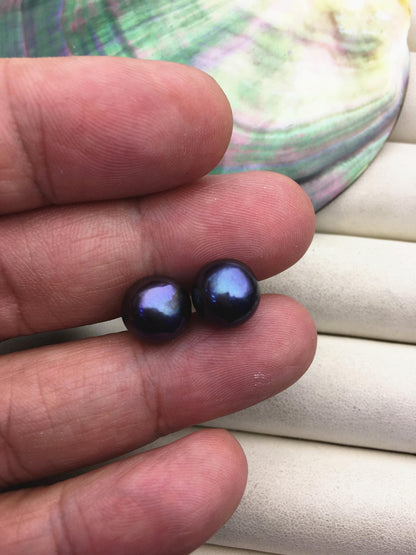 1 pair AA+ 9-10mm black round edison pearl stud earrings,S925 Sterling Sliver stud earrings,wedding pearl earrings,SE3-T9-59
