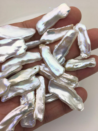 20pcs AAA 7-11mm white thin biwa keshi Freshwater Pearls, no hole,ZS-80-1-23