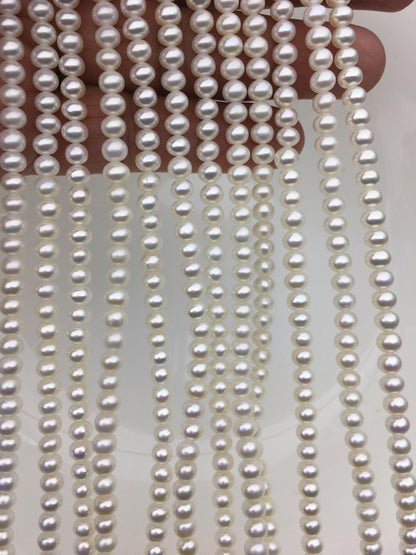 AAA 5-5.5mm white button round freshwater pearls,Rondelle pearl Beads,white freshwater pearl,loose strands,SM5-3A-3