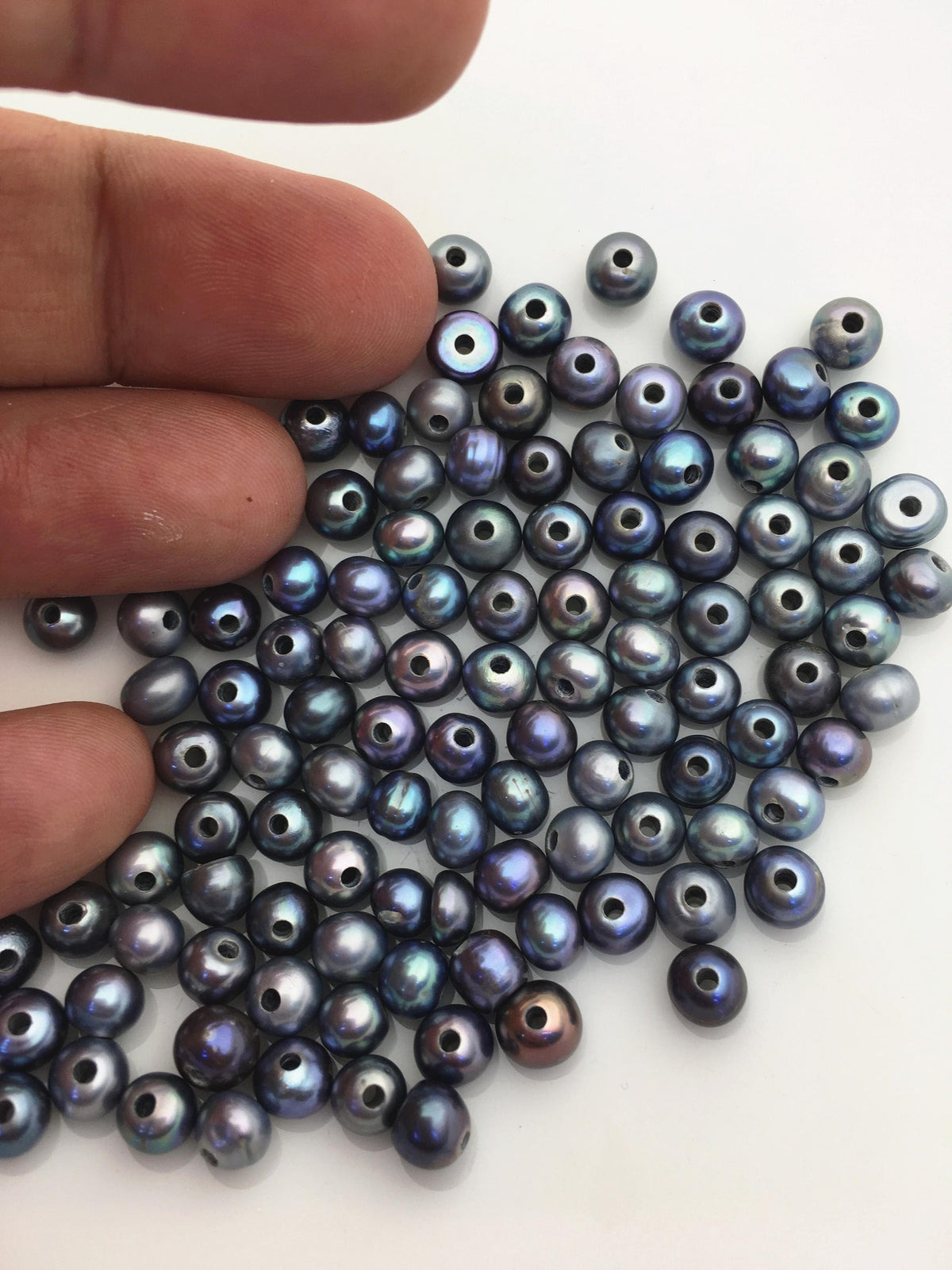 50pcs AA+ 5.8-6.5mm black blue button pearls,Rondelle pearl Beads,1.6mm large hole,SM6-2A-20