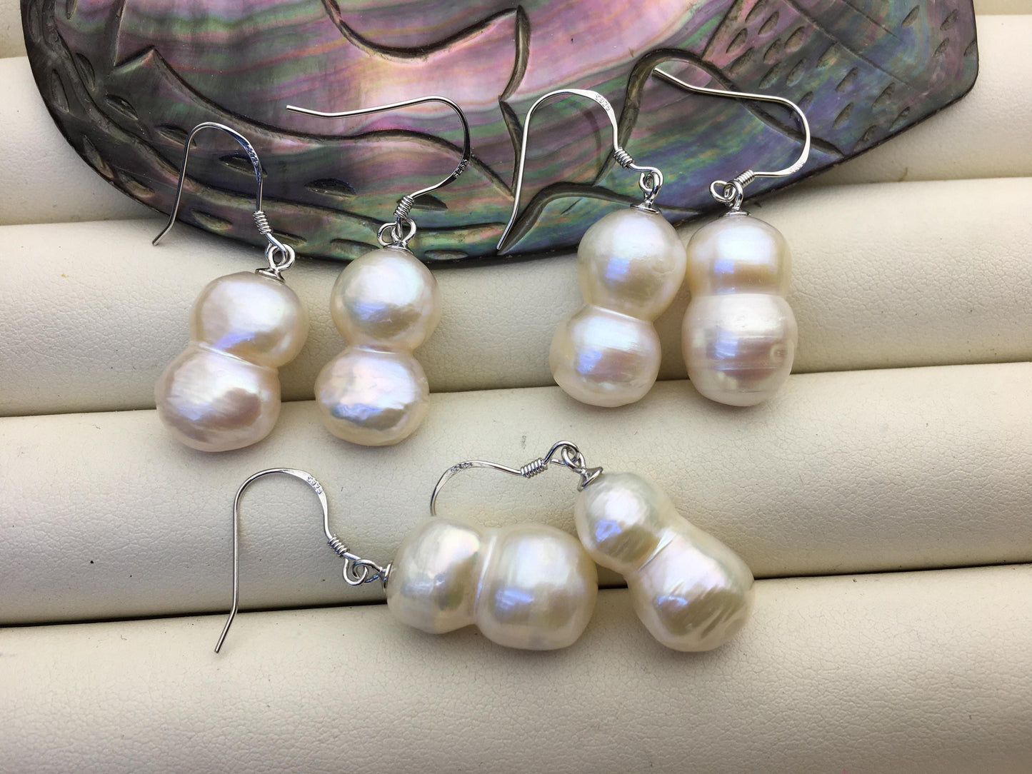 1 pair AA+ 11-13mm White gourd baroque pearl dangle earrings,S925 Sterling Sliver dangle earrings,wedding pearl earrings,SE3-T10