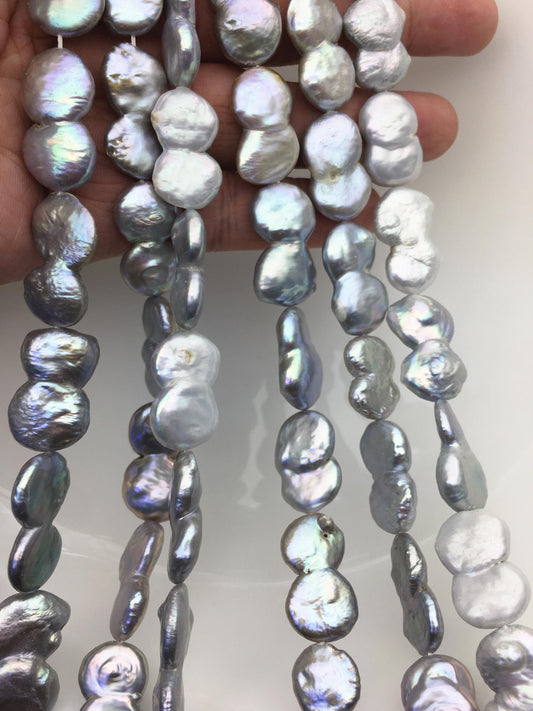 16'' AA+ 12-15mm Gray Big Coin freshwater pearls,diy bead,flat round pearl bead,COIN12-2A-2-5