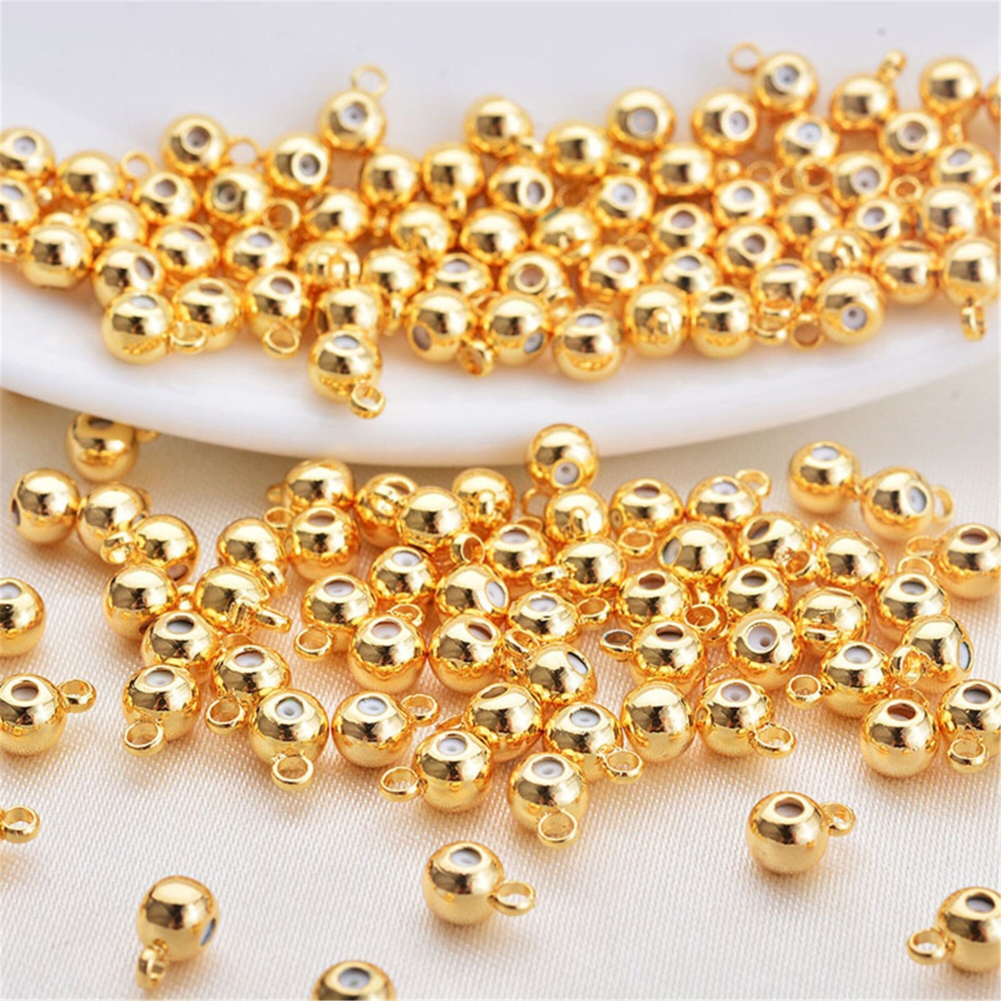 20pcs 4mm Yellow Gold Round silica gel Spacer Beads,copper plated 18k solid gold,AAL-003-3