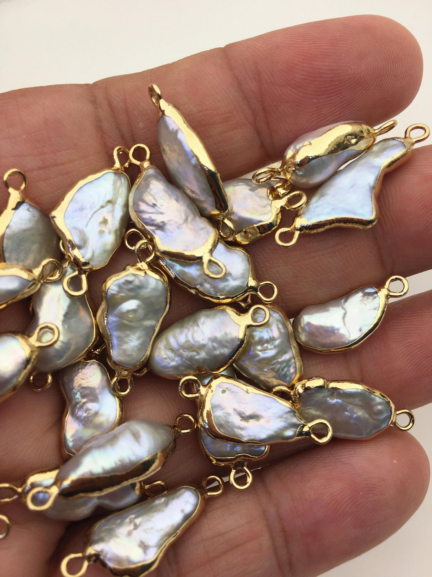 10pcs AA+ 8-11mm white baroque Pearl connector with Gold Electroplated Edge for make Earrings bracelet necklace,EDG-016