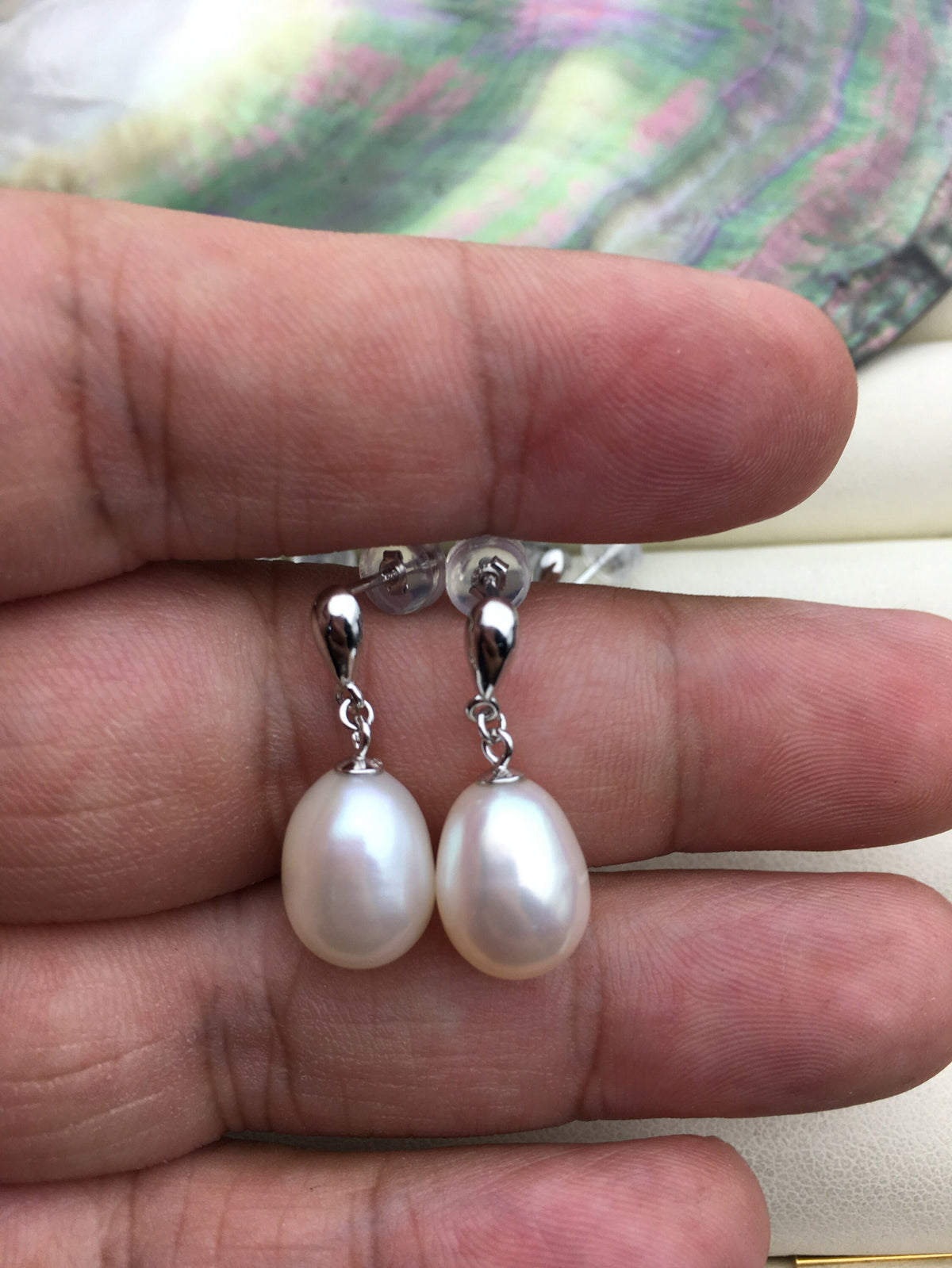 1 pair AAA 9-10mm white rice pearl dangle earrings,S925 Sterling Sliver pearl earrings,pearl for women,SE3-096
