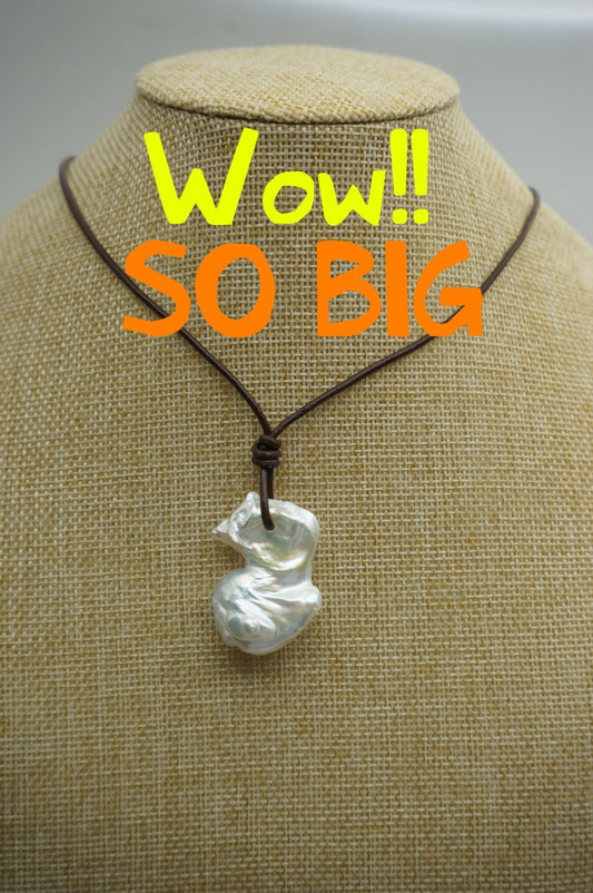 big white baroque pearl and leather necklace,valentine's day,Le1-068