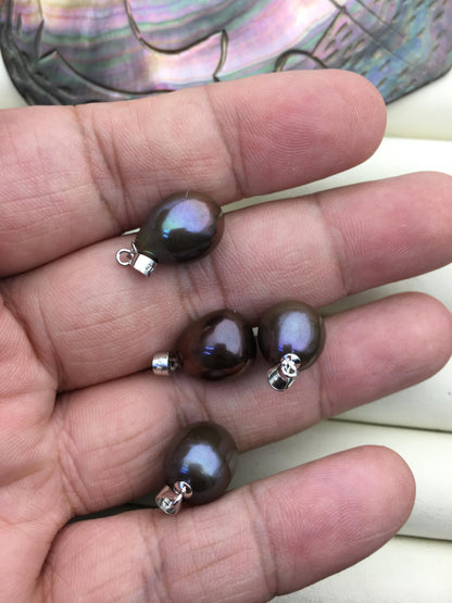 2pcs AAA 10-11.5mm big black brown pearl pendant , Oval Rice Pearl necklace- NC1-T41