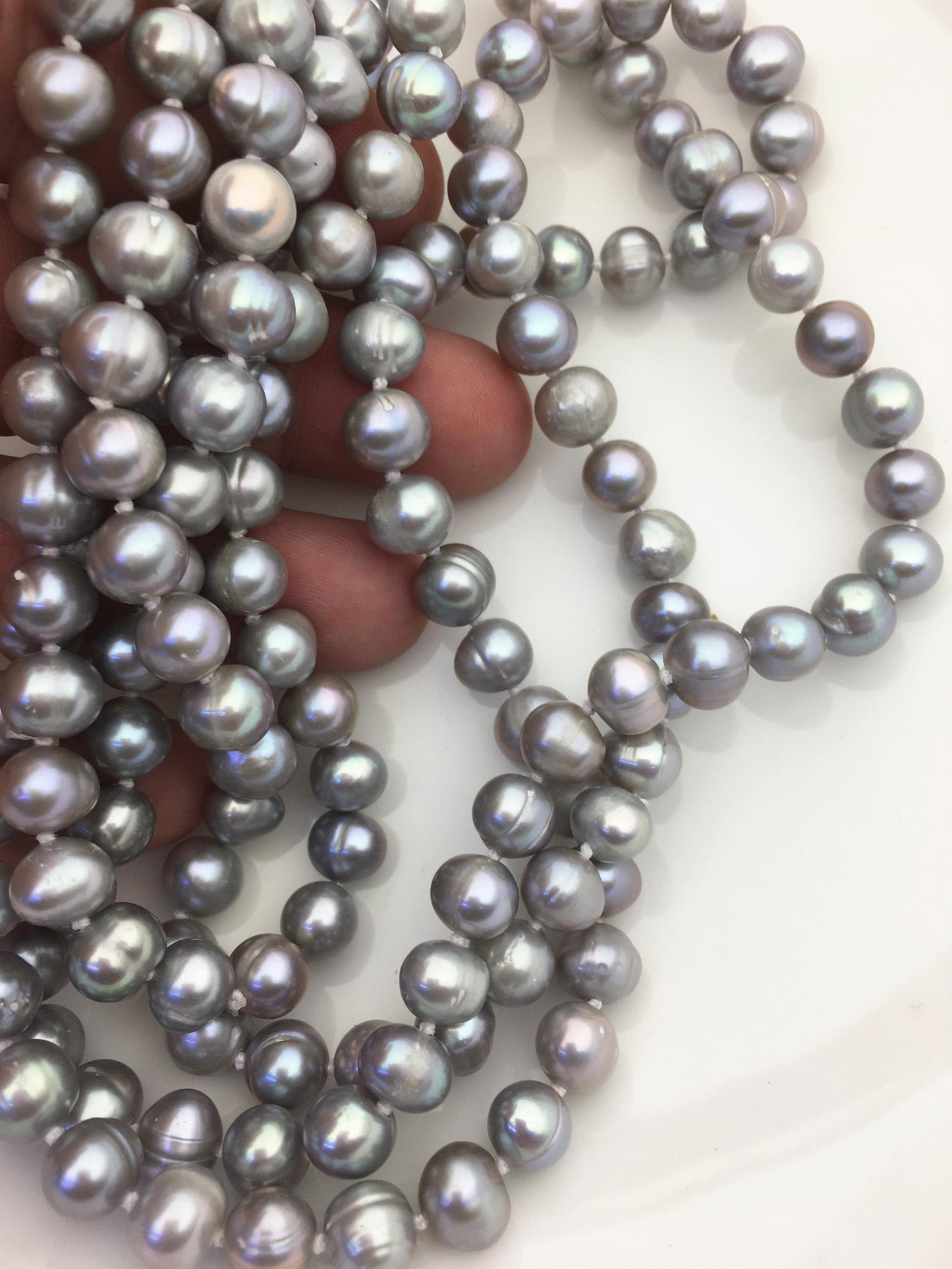 57'' 7.3-8.3mm Gray Potato Near Round Pearl Necklace,dark gray Pearl necklace,NPN1-T26