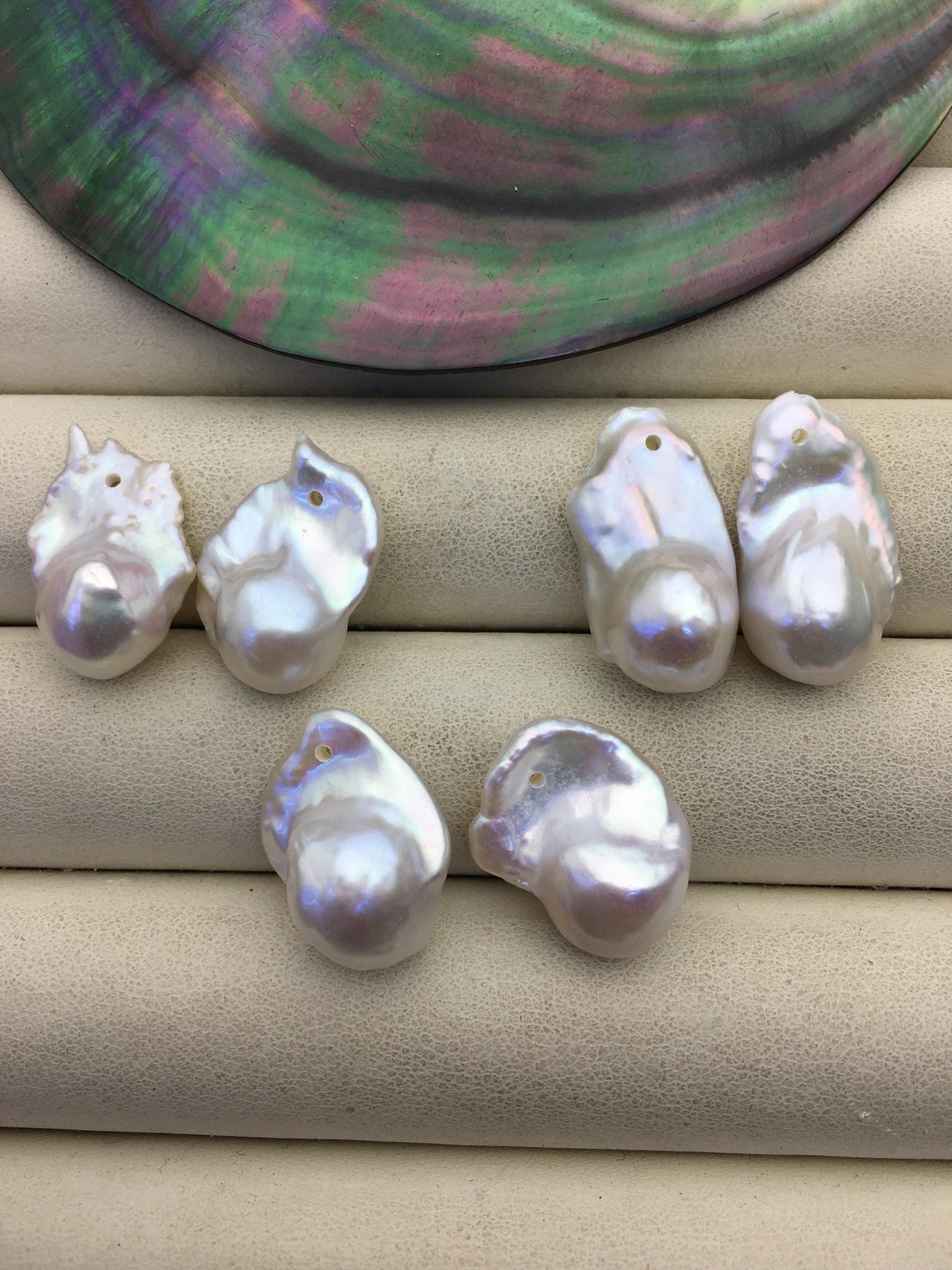 2 pairs AAA- 12-16mm White Flameball Pearl Pairs - large Baroque freshwater pearl pairs- 1.0 top side hole, FL15-3A-8-48