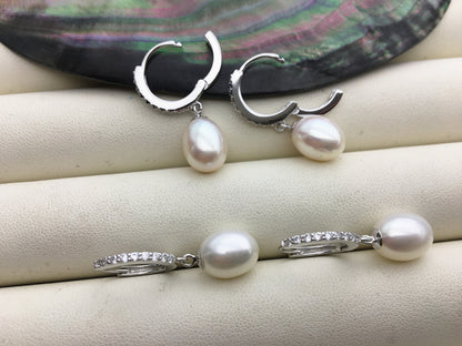 AAA white oval pearl earring wedding,Sterling Silver rice pearl dangle earrings,bridal earrings pearl,SE3-070