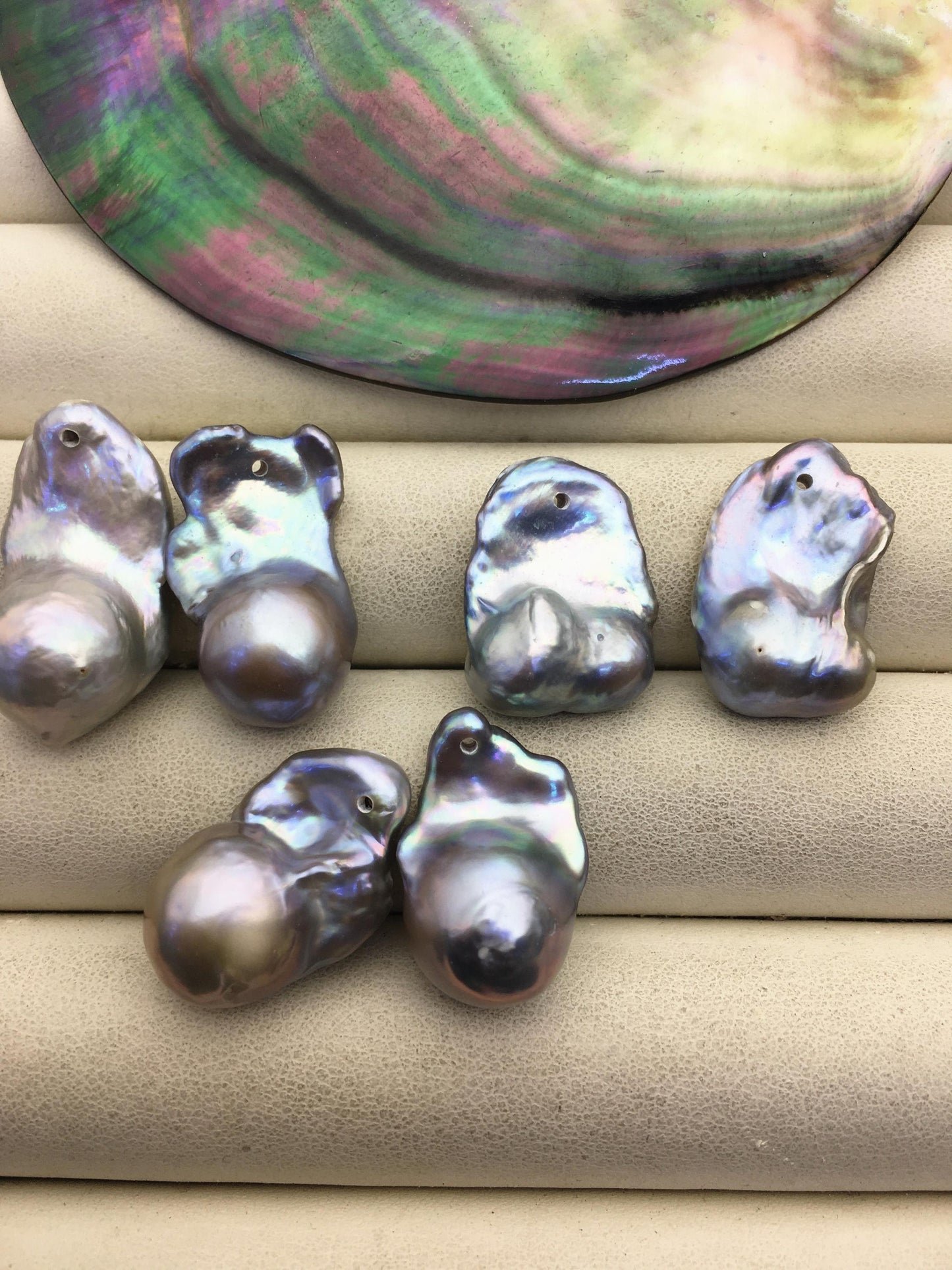2 pairs AA+ 13-17mm Grray Flameball Pearl Pairs - large Baroque freshwater pearl pairs- 1.0 top side hole, FL15-3A-8-45