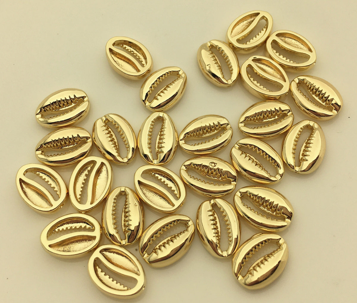 5pcs 10x13.5mm Gold Cowrie Shell Beads,Brass plated 14k gold,ACC-O-002