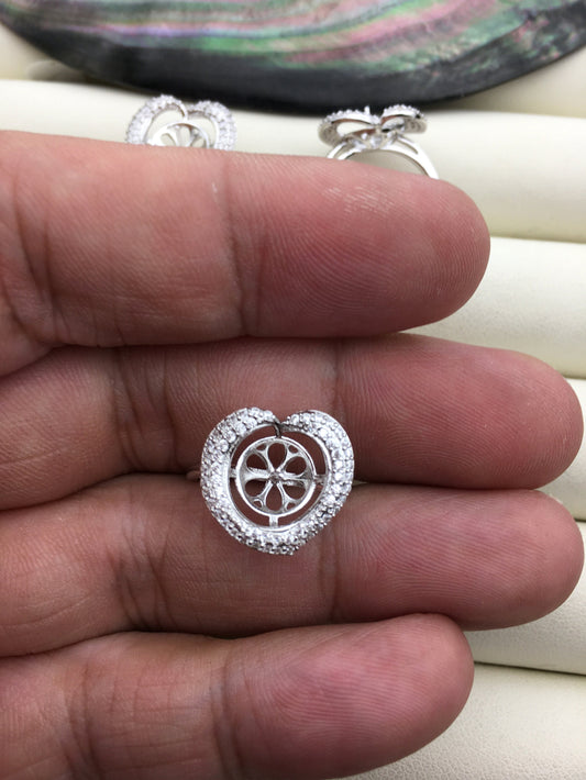 1pc heart pearls CZ Diamond sterling silver ring,ASL-RG-011