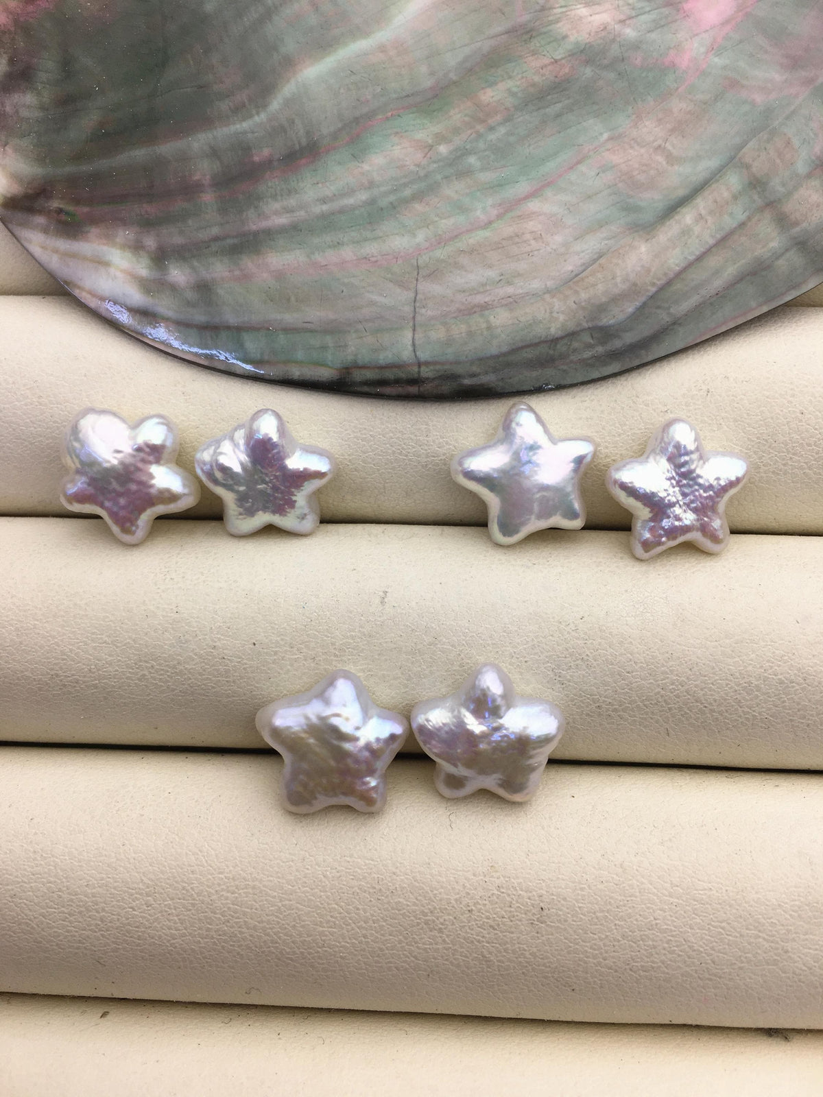 2 pairs AAA 11-13mm White Five pointed star Shape Freshwater Pearl White loose Beads Piar,no hole, wholesale,ZS-103-37-72