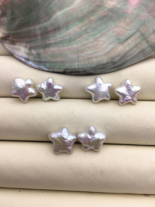 2 pairs AAA 11-13mm White Five pointed star Shape Freshwater Pearl White loose Beads Piar,no hole, wholesale,ZS-103-37-72