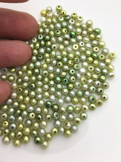 30pcs AAA 4.5-5mm green button round freshwater pearl,0.9mm half hole,BTN4-T3