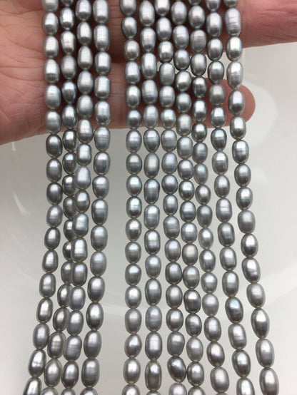 AAA- 4.5-5mm * 5.3-6.5mm gray rice freshwater pearls,Cultured pearl necklace,DIY pearl,Valentine's Day gift,LR4-T2