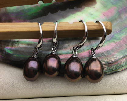 9mm white/gray/yellow/black oval rice pearl dangle earrings,S925 Sterling Sliver pearl earrings,pearl for women,SE3-077