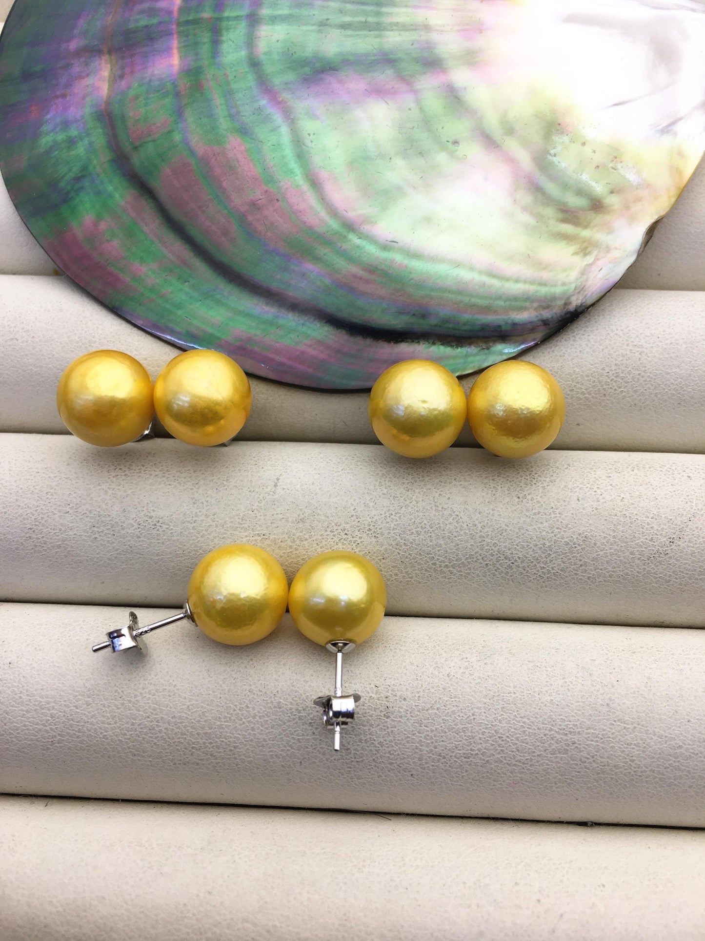 1 pair AA+ 10-11mm yellow round edison pearl stud earrings,S925 Sterling Sliver stud earrings,wedding pearl earrings,SE3-T9-13