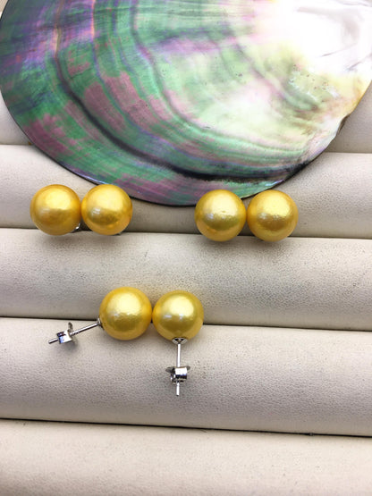 1 pair AA+ 10-11mm yellow round edison pearl stud earrings,S925 Sterling Sliver stud earrings,wedding pearl earrings,SE3-T9-13