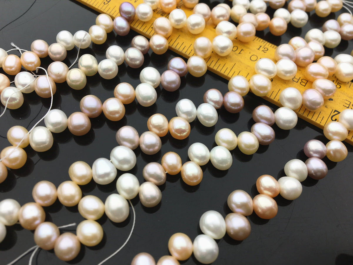 6.5'' AAA 7mm*8-9mm misc color rice pearls,White pink Purple Cultured oval freshwater pearls beads,teardrop loose pearl beads,LR7-3A-82