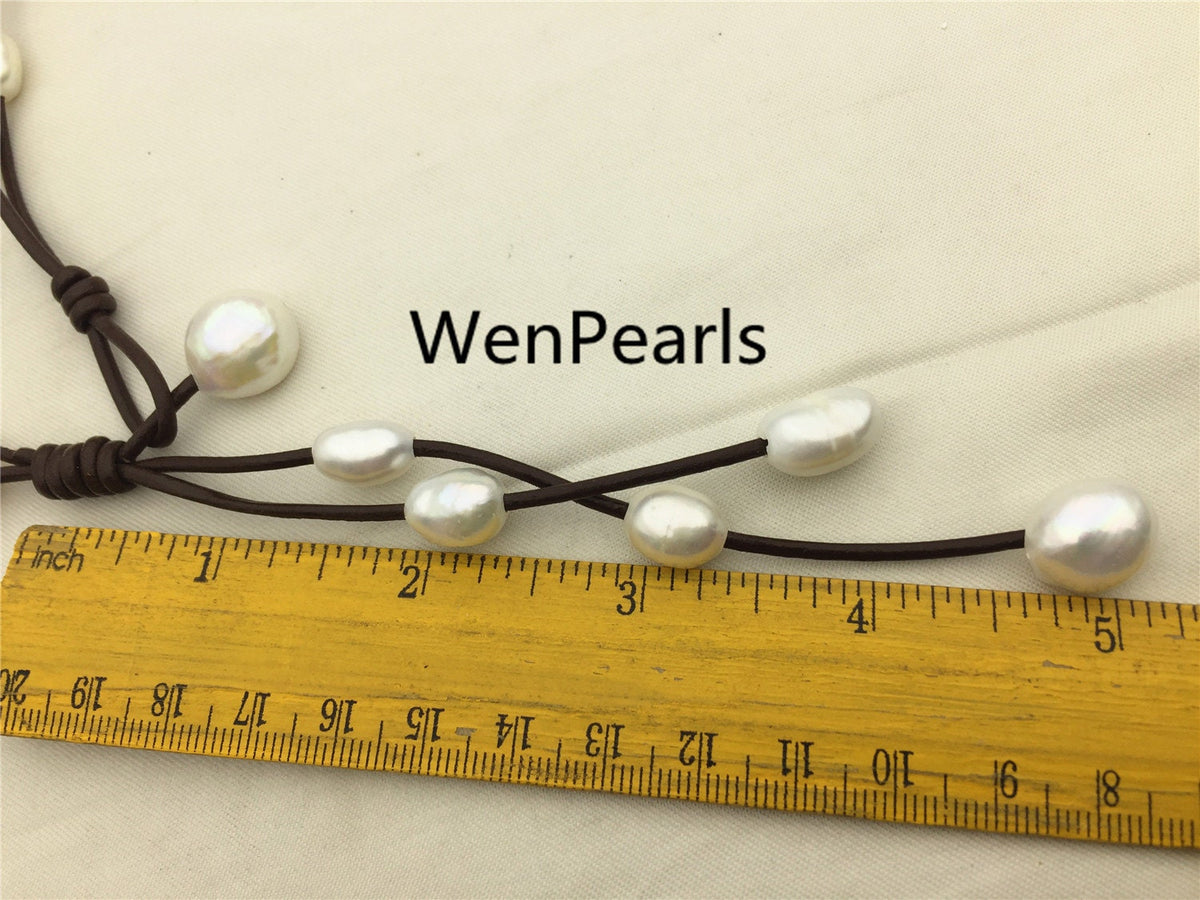 Two Rows Baroque pearl leather necklace,Pearl and Leather Lariat Necklace,Leather Pearl necklace,Leather baroque pearl necklace,Le3-040