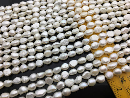 2 strands AA 6.5-7.3mm white nugget freshwater pearls,irregular nugget freshwater pearl strand,cheap price,pearl factory china,LM7-2A-6