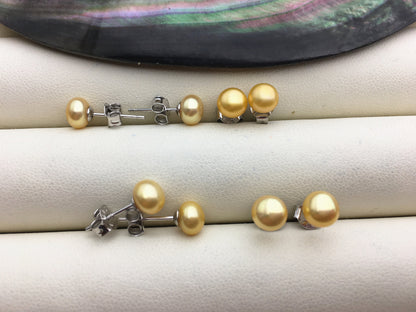 AAA 5-6mm Golden Yellow Pearl stud earrings, Sterling Silver,SE1-014